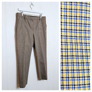 Theory Treeca Portland Check Wool Blend Pants Size 10 Blue Plaid Trousers
